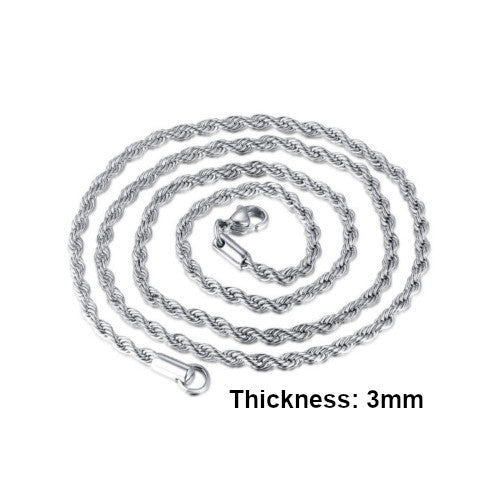 French Rope Chain Necklace, 3mm, Stainless Steel, Silver, 61cm - BEADED CREATIONS