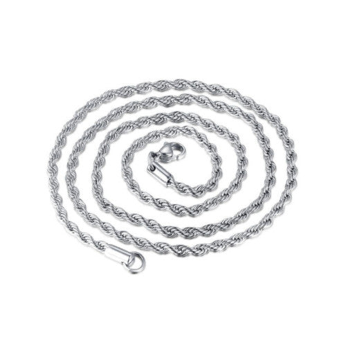 French Rope Chain Necklace, 3mm, Stainless Steel, Silver, 61cm - BEADED CREATIONS