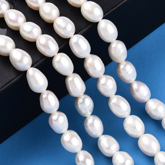 Freshwater Pearl Beads, Cultured, Rice, Rustic Cream, 6.8-7.5mm - BEADED CREATIONS