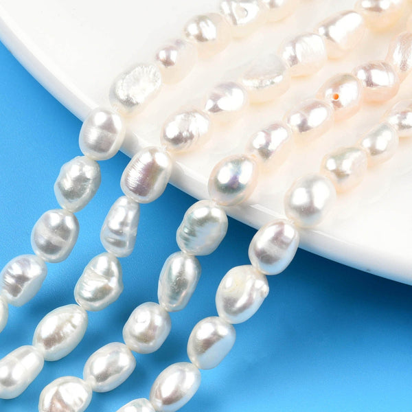 Freshwater Pearl Beads, Baroque, Polished, White, 7mm - BEADED CREATIONS