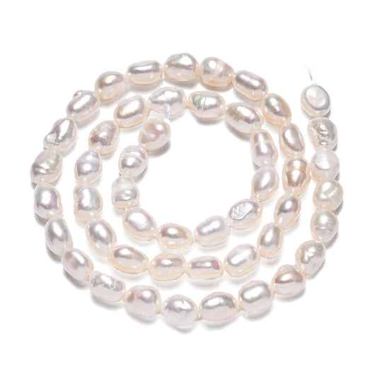 Freshwater Pearl Beads, Baroque, Polished, White, 7mm - BEADED CREATIONS