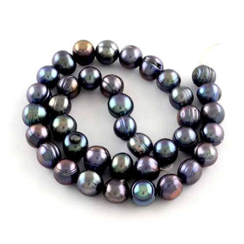 Freshwater Pearl Beads, Potato, Prussian Blue, 7-10mm - BEADED CREATIONS