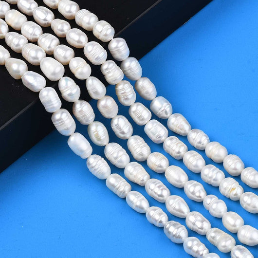 Freshwater Pearl Beads, Rice, White, 8.5-12mm - BEADED CREATIONS