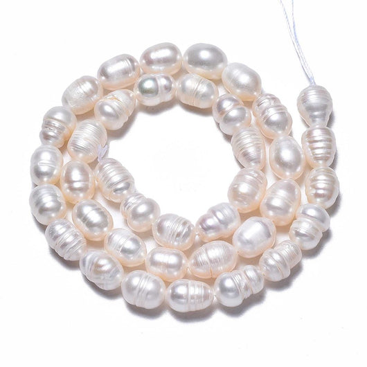 Freshwater Pearl Beads, Rice, White, 8.5-12mm - BEADED CREATIONS