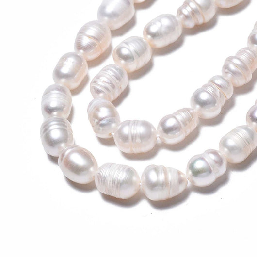 Freshwater Pearl Beads, Rice, White, 8.5-12mm - BEADED CREATIONS