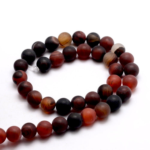 Gemstone Beads, Agate, Natural, Round, (Dyed & Heated), Frosted, Dark Red, 8mm - BEADED CREATIONS