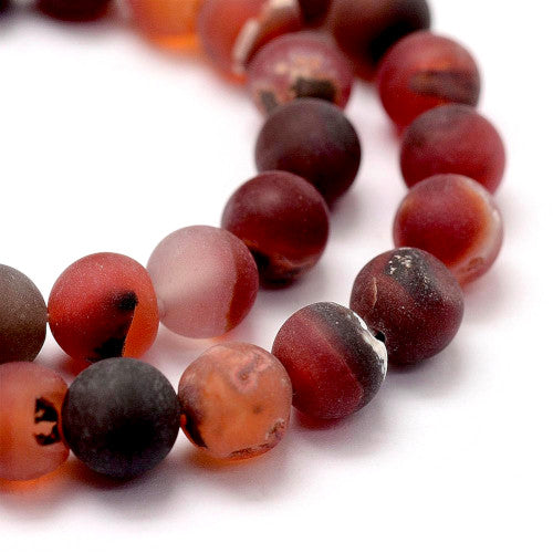 Gemstone Beads, Agate, Natural, Round, (Dyed & Heated), Frosted, Orange, Red, 6mm - BEADED CREATIONS