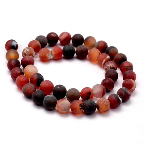 Gemstone Beads, Agate, Natural, Round, (Dyed & Heated), Frosted, Orange, Red, 6mm - BEADED CREATIONS