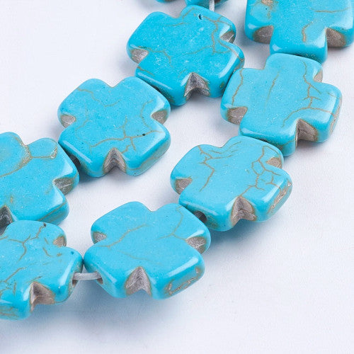 Gemstone Beads, Cross, Imitation Turquoise, Dyed & Heated, Deep Sky Blue, 15mm - BEADED CREATIONS