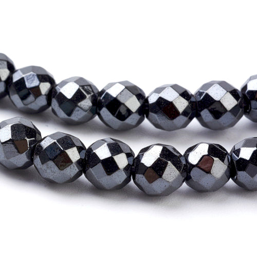 Gemstone Beads, Hematite, Synthetic, Non-Magnetic, Electroplated, Round, Faceted, Black, 4mm - BEADED CREATIONS