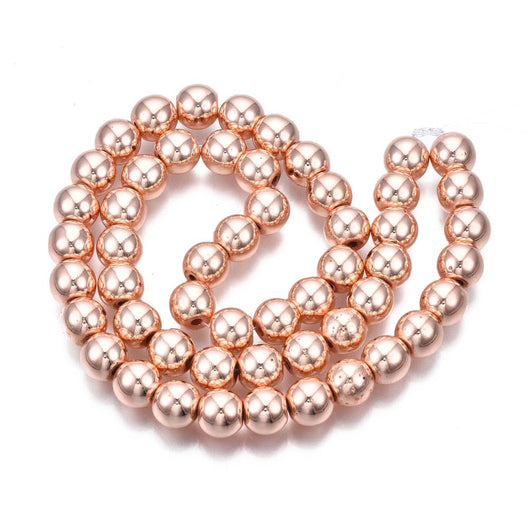 Gemstone Beads, Hematite, Synthetic, Non-Magnetic, Round, Rose Gold, 8mm - BEADED CREATIONS