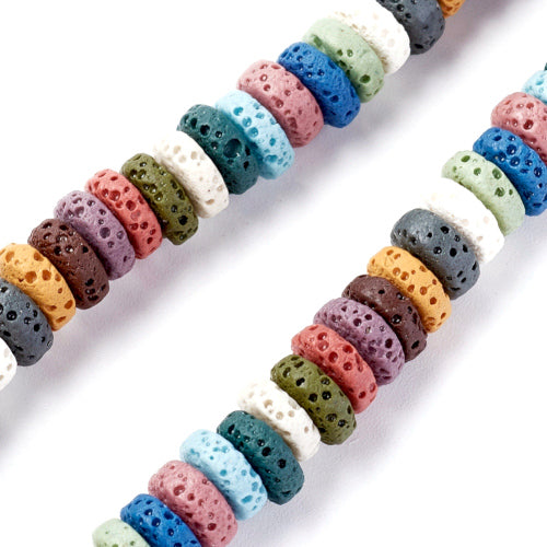 Gemstone Beads, Lava Rock, Natural, Flat, Round, Mixed Colors, 8-8.5mm - BEADED CREATIONS