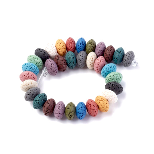 Gemstone Beads, Lava Rock, Natural, Rondelle, Mixed Colors, 10-11mm - BEADED CREATIONS