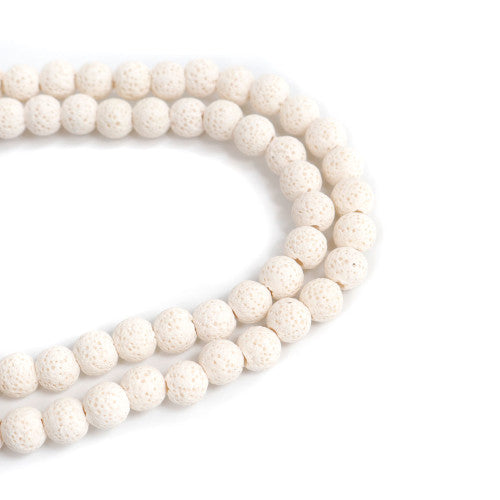 Gemstone Beads, Lava Rock, Natural, Round, White, 8mm - BEADED CREATIONS
