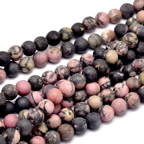 Gemstone Beads, Rhodonite, Natural, Frosted, Round, 8mm - BEADED CREATIONS