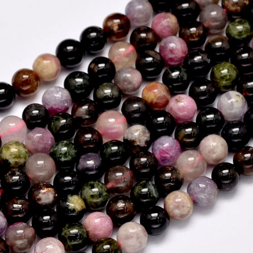 Gemstone Beads, Round, Natural, Tourmaline, Grade AB, Slight Green, 6mm - BEADED CREATIONS