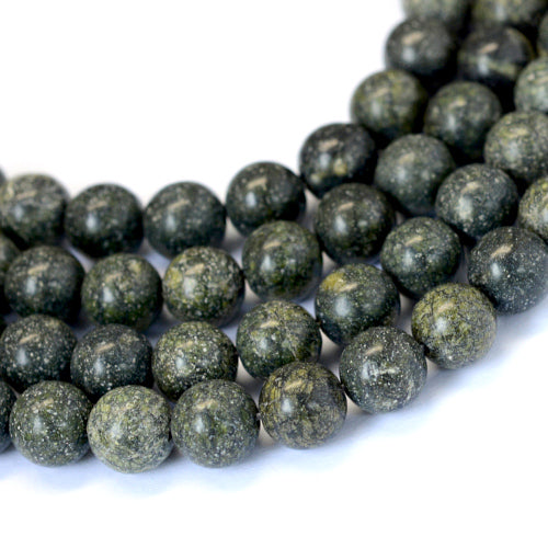 Gemstone Beads, Serpentine/Green Lace Stone, Natural, Round, 8-8.5mm - BEADED CREATIONS