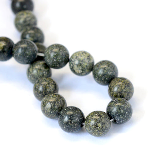 Gemstone Beads, Serpentine/Green Lace Stone, Natural, Round, 8-8.5mm - BEADED CREATIONS