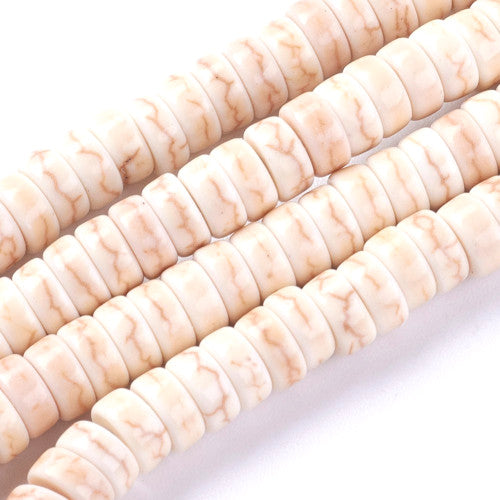 Gemstone Beads, Synthetic, Heishi Beads, Disc, Flat, Round, Dyed & Heated, Antique White, 6mm - BEADED CREATIONS