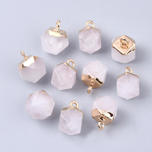 Gemstone Charms, Natural, Clear Crystal Quartz, Faceted, Gold Plated, Iron, Drop, 12mm - BEADED CREATIONS