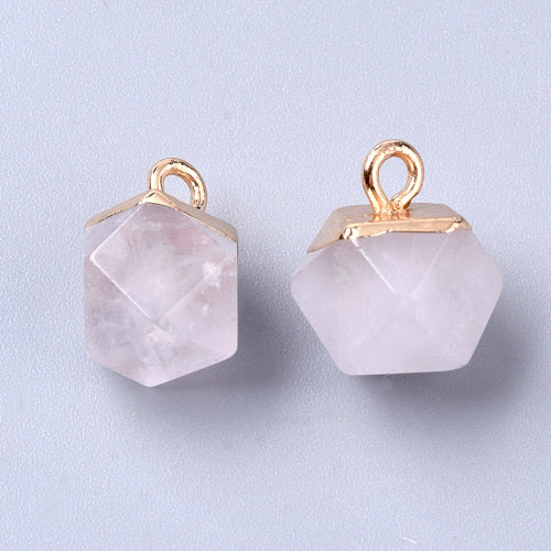 Gemstone Charms, Natural, Clear Crystal Quartz, Faceted, Gold Plated, Iron, Drop, 12mm - BEADED CREATIONS
