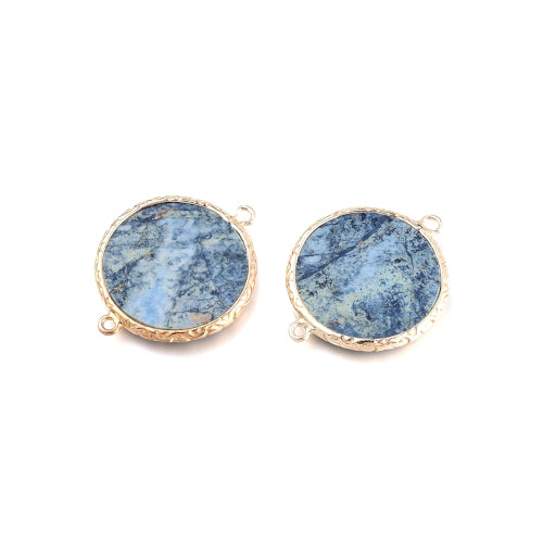 Gemstone Connectors, Natural, Blue Spot Jasper, Flat, Round, Golden, Brass, Link, 29mm - BEADED CREATIONS
