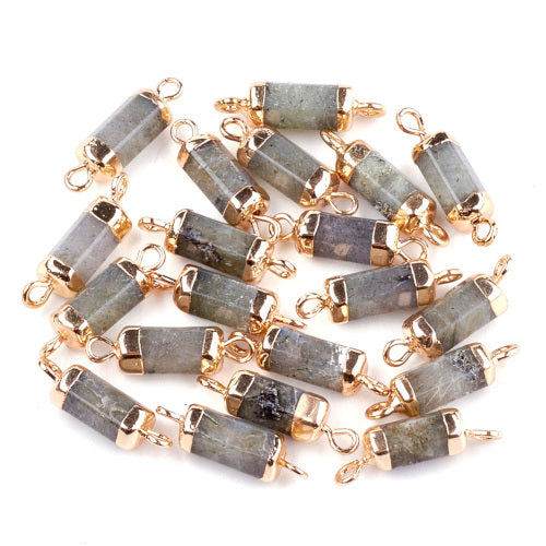 Gemstone Connectors, Natural, Labradorite, Column, Golden, Iron, Link, 20-21mm - BEADED CREATIONS