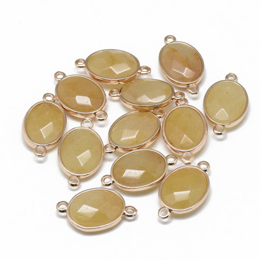 Gemstone Connectors, Natural, Topaz Jade, Oval, Faceted, Light Gold, Brass, Link, 25mm - BEADED CREATIONS