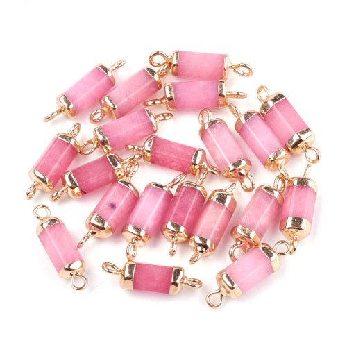 Gemstone Connectors, Natural, White Jade, (Dyed), Pink, Column, Golden, Iron, Link, 20-21mm - BEADED CREATIONS