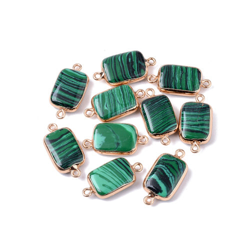 Gemstone Connectors, Synthetic, Malachite, Rectangle, Light Gold, Iron, Link, 26-27mm - BEADED CREATIONS
