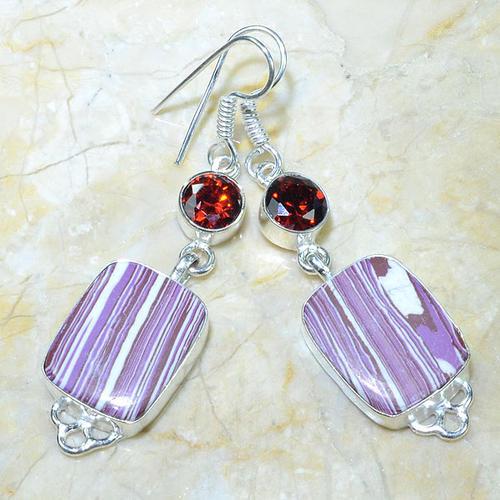 Gemstone Earrings, Sterling Silver, Mosaic Jasper, Topaz, 6.35cm - BEADED CREATIONS