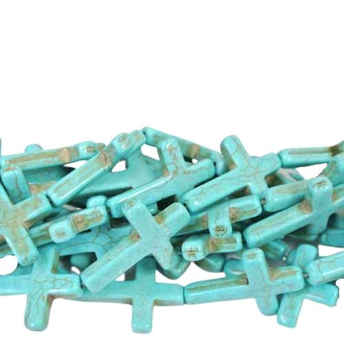 Gemstone Pendants, Cross, Synthetic, Turquoise, Howlite, 25mm - BEADED CREATIONS