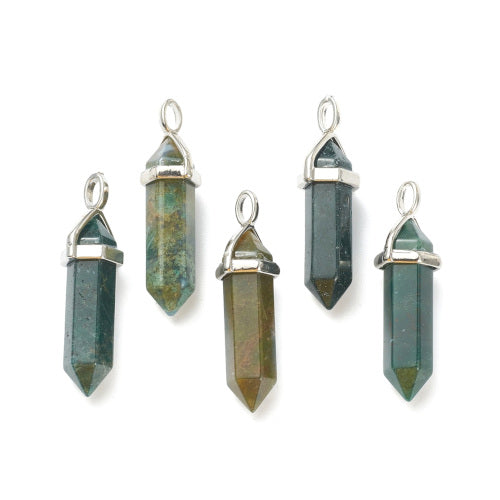 Gemstone Pendants, Natural, Indian Agate, Faceted, Bullet, With Silver Tone Hexagon Bail, 39.5mm - BEADED CREATIONS
