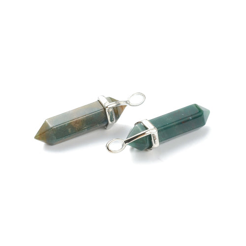 Gemstone Pendants, Natural, Indian Agate, Faceted, Bullet, With Silver Tone Hexagon Bail, 39.5mm - BEADED CREATIONS