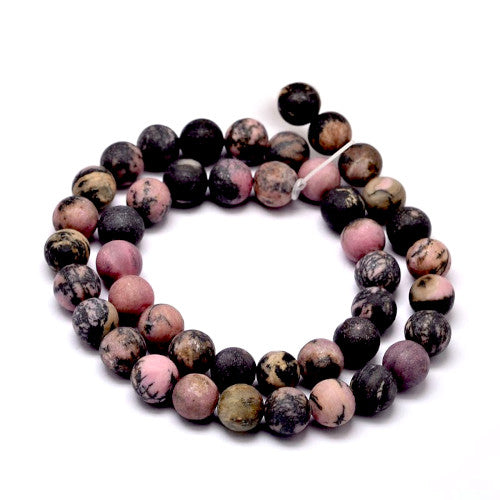 Gemstone Beads, Rhodonite, Frosted, Round, 8mm - BEADED CREATIONS