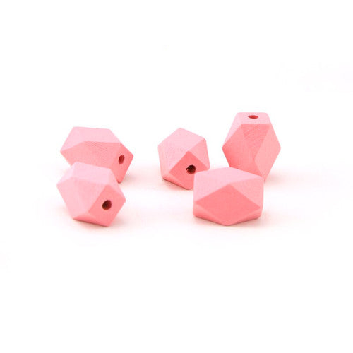 Geometric Wood Beads, Octagon, Pink, 22mm - BEADED CREATIONS