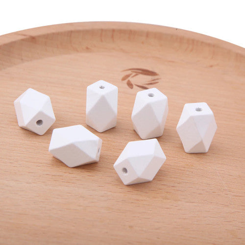 Geometric Wood Beads, Octagon, White, 22mm - BEADED CREATIONS