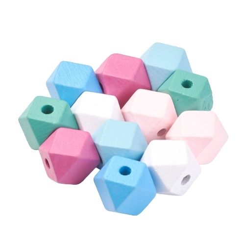 Geometric Wood Beads, Painted, Octagonal, Mixed Colors, 12mm