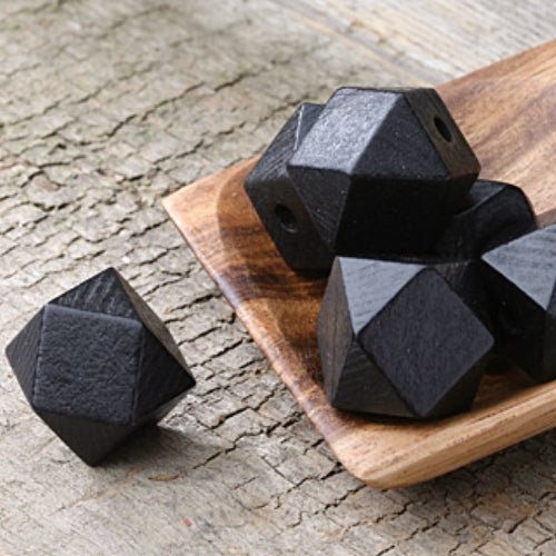 Geometric Wood Beads, Polygon, Black, 20mm - BEADED CREATIONS