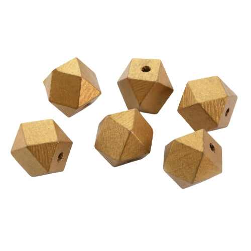 Geometric Wood Beads, Polygon, Gold, 20mm - BEADED CREATIONS