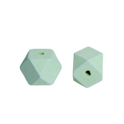 Geometric Wood Beads, Polygon, Light Green, 20mm