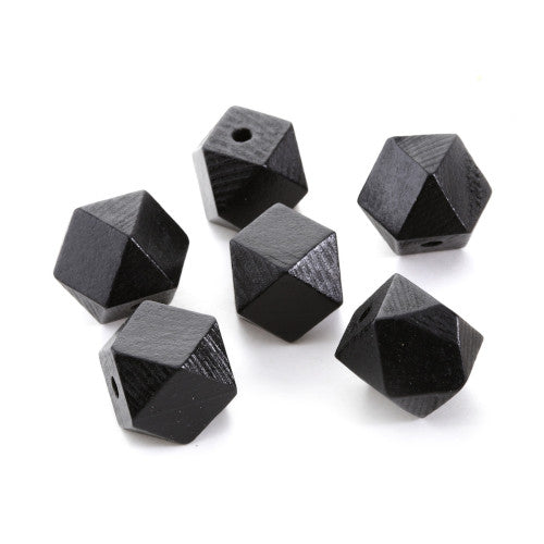 Geometric Wood Beads, Polygon, Black, 20mm - BEADED CREATIONS