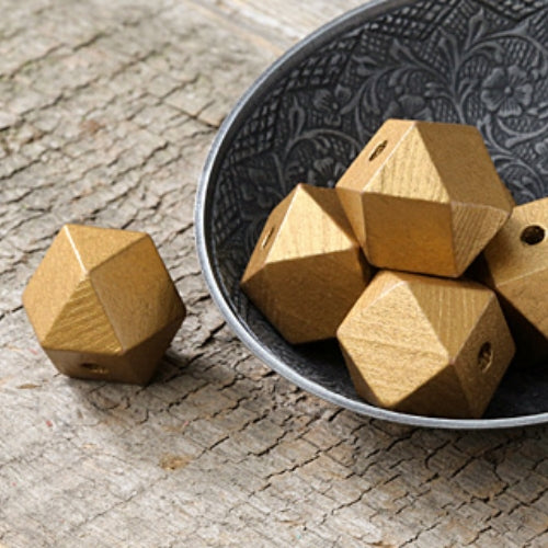 Geometric Wood Beads, Polygon, Gold, 20mm - BEADED CREATIONS