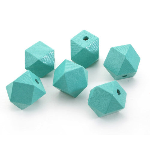 Geometric Wood Beads, Polygon, Teal, 20mm - BEADED CREATIONS