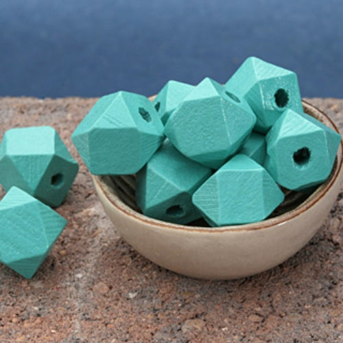 Geometric Wood Beads, Polygon, Teal, 20mm - BEADED CREATIONS