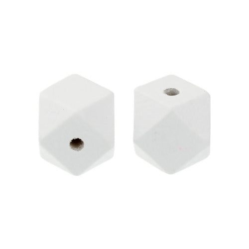 Geometric Wood Beads, Polygon, White, 20mm - BEADED CREATIONS