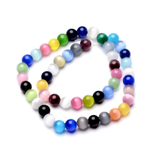 Glass Beads, Cat Eye, Fiber Optic, Assorted Colors, Round, 8mm - BEADED CREATIONS