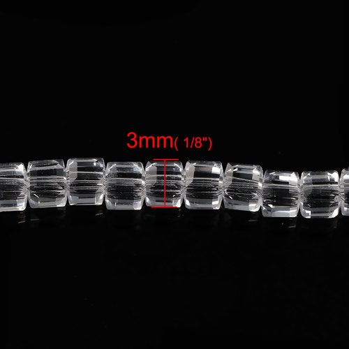 Glass Beads, Clear, Cube, Faceted, Transparent, 3mm - BEADED CREATIONS