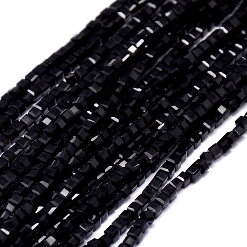 Glass Beads, Cube, Faceted, Black, 3-3.5mm - BEADED CREATIONS