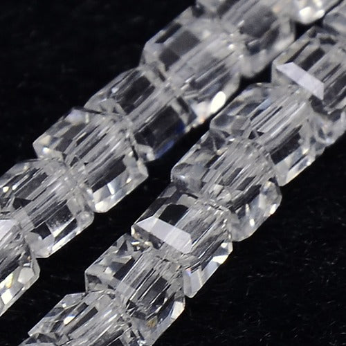 Glass Beads, Cube, Faceted, Clear, 3-3.5mm - BEADED CREATIONS